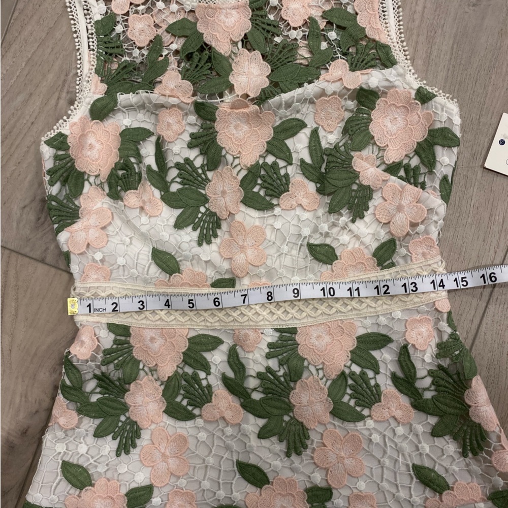 Shoshanna Green and Cream Floral Lace Midi Dress Women's Roseia Cocktail Size 4 - Picture 10 of 11